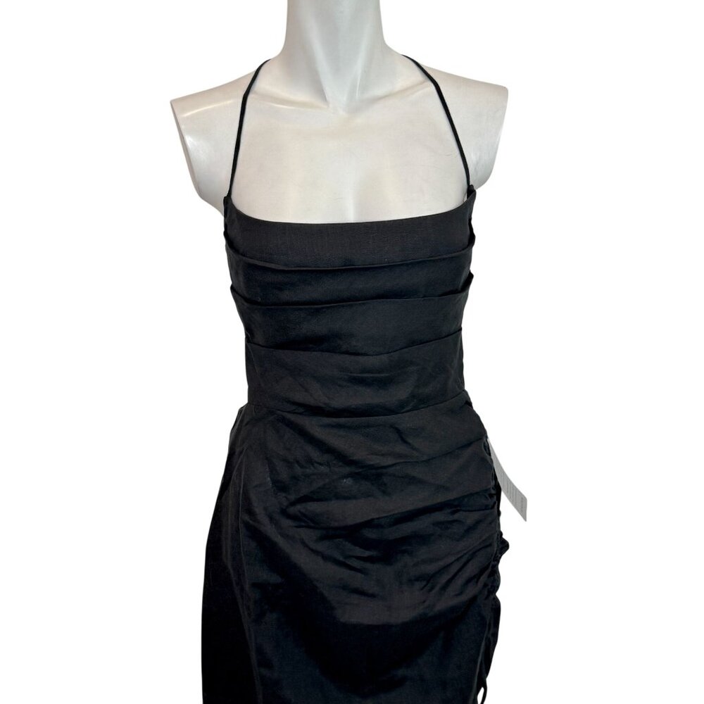 Rumer LouLou Black Strappy Back Ruched Maxi Dress w/ Side Slit NWT - M - Picture 10 of 15